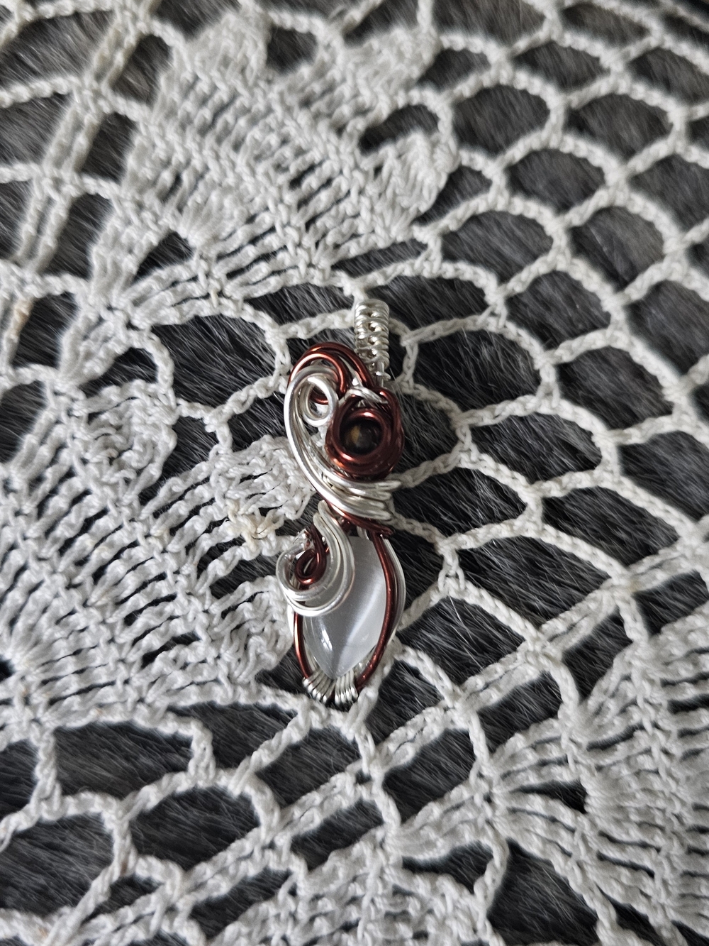 Handcrafted Silver and Red Wire Wrapped  Pendant